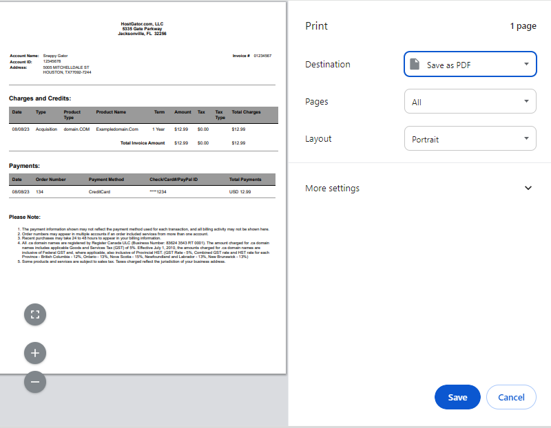 Customer Portal - Print Invoice